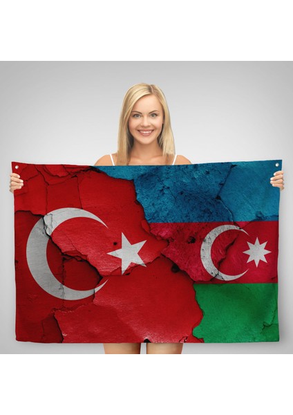 Türkiye Azerbaycan Bayrak Desenli Dekoratif Kanvas Duvar ÖRTÜSÜ-HALISI-6516