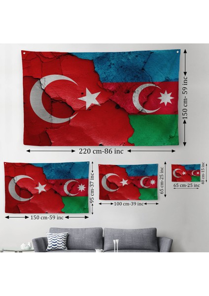 Türkiye Azerbaycan Bayrak Desenli Dekoratif Kanvas Duvar ÖRTÜSÜ-HALISI-6516 modelleri