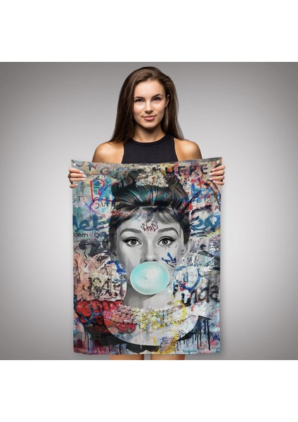 Audrey Hepburn Banksy Style Duvar Sanatı Ciklet Posteri, Hepburn Duvar Örtüsü - HALISI-5319