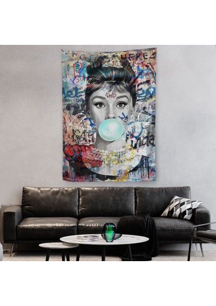 Audrey Hepburn Banksy Style Duvar Sanatı Ciklet Posteri, Hepburn Duvar Örtüsü - HALISI-5319