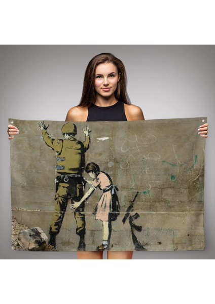 Bansky'nin Askeri Arayan Küçük Kız Eseri Kanvas Duvar ÖRTÜSÜ-HALISI-5013