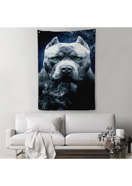 Pit Bull Yeşil Gözlü Amerikan Bully Köpek Duvar Örtüsü - HALISI-5259
