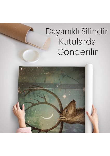 Gece Orman'daki Geyik Duvar Örtüsü - HALISI-6309