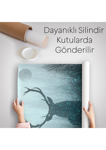 Geyiğin Gece Ormandaki Silüeti Duvar ÖRTÜSÜ-HALISI-6369