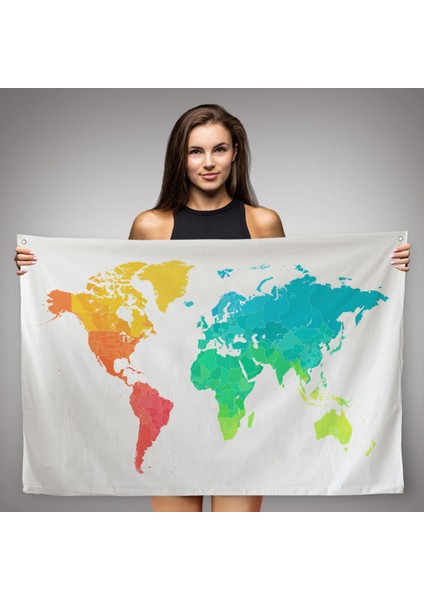 Dünya Haritası Dekoratif Kanvas Duvar Örtüsü-Halısı 1107