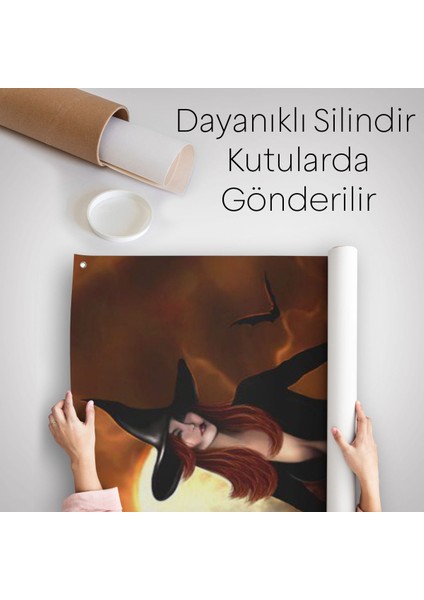Süpürge Ile Uçan Cadı, Cadılar Bayramı Helloven Duvar Örtüsü - Halısı -6086