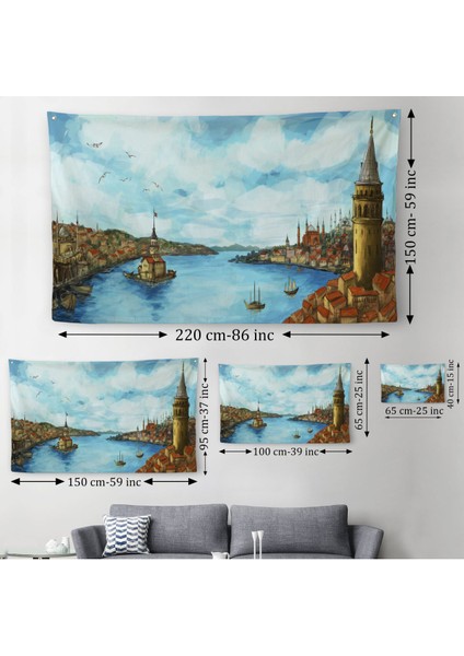 Galata Kulesi Kız Kulesi ve Boğaz Manzara Duvar ÖRTÜSÜ-HALISI-6506