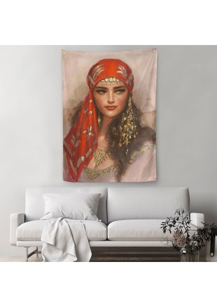 Kırmızı Başörtülü Güzel Kadın Duvar Örtüsü-Halısı - HALISI-6206