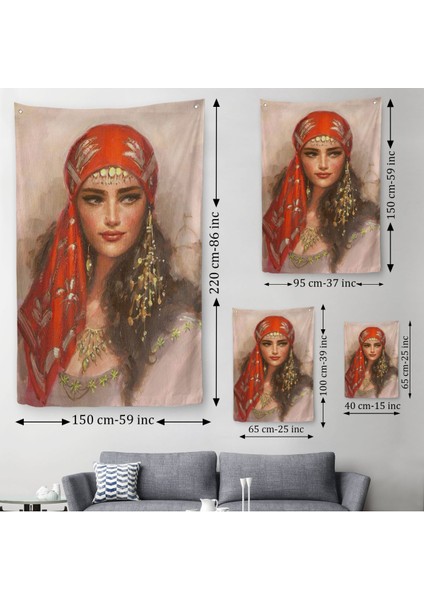Kırmızı Başörtülü Güzel Kadın Duvar Örtüsü-Halısı - HALISI-6206