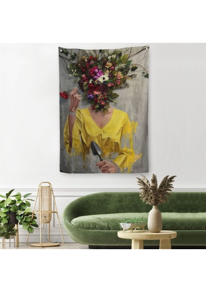 Çiçek Başlı Kadın Duvar Örtüsü - HALISI-5231