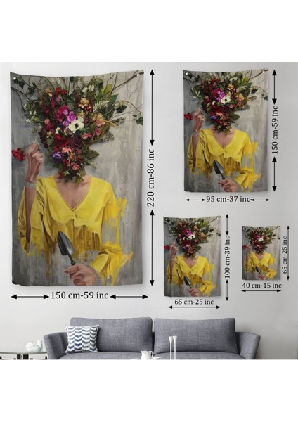 Çiçek Başlı Kadın Duvar Örtüsü - HALISI-5231 fırsatları