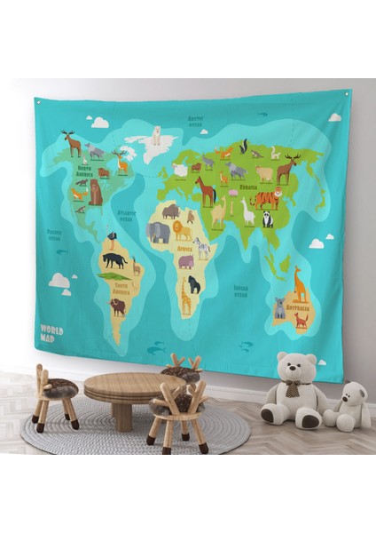 Eğitici Dünya Haritası Dünya Atlası Çocuk ve Bebek Odası Duvar Örtüsü-Halısı 3784 modelleri
