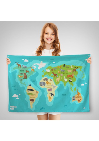 Eğitici Dünya Haritası Dünya Atlası Çocuk ve Bebek Odası Duvar Örtüsü-Halısı 3784 fırsatları