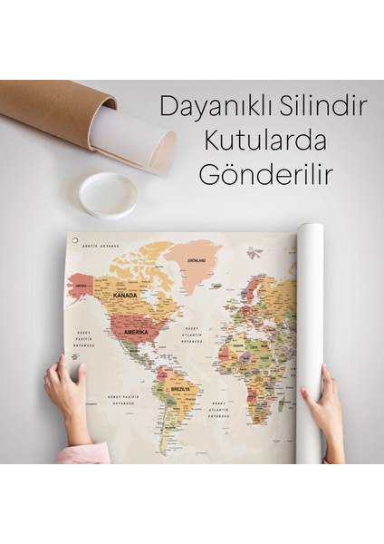 Türkçe Eğitici Ülke ve Başkent Okyanus Detaylı Atlas Dünya Haritası Duvar Örtüsü-Halısı 3837