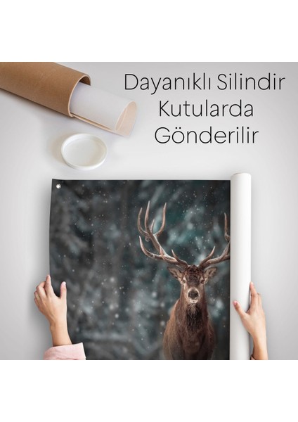 Ren Geyiği ve Kar Kanvas Duvar Örtüsü-Halısı, Ren Geyiği Kış Ormanı Duvar ÖRTÜSÜ-HALISI-5370