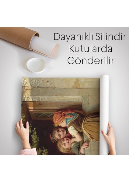 pencerede Sohbet Eden Çocuklar Duvar Örtüsü - Halısı, Johann Georg Meyer Von BREMEN-630 indirimleri