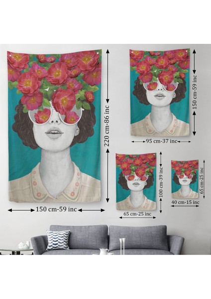 Çiçekler Saçan Optimist Kadın Duvar Örtüsü - HALISI-6269