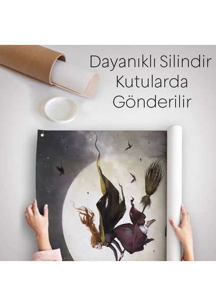 Süpürge ile Uçan Cadı, Cadılar Bayramı Hediyesi, Hallowen Duvar Örtüsü-Halısı -6398