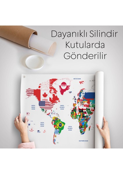 Dünya Haritası Bayrak Desenli Dekoratif Kanvas Duvar Örtüsü-Halısı 1043 indirimleri