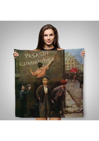 Yaşasın Cumhuriyet Yazan Çocuklar Kanvas Duvar ÖRTÜSÜ-HALISI-5896