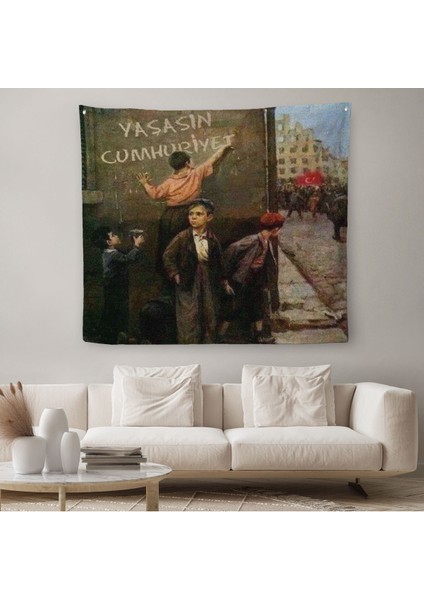 Yaşasın Cumhuriyet Yazan Çocuklar Kanvas Duvar ÖRTÜSÜ-HALISI-5896
