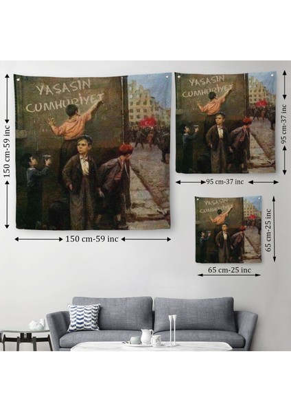Yaşasın Cumhuriyet Yazan Çocuklar Kanvas Duvar ÖRTÜSÜ-HALISI-5896