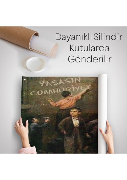 Yaşasın Cumhuriyet Yazan Çocuklar Kanvas Duvar ÖRTÜSÜ-HALISI-5896