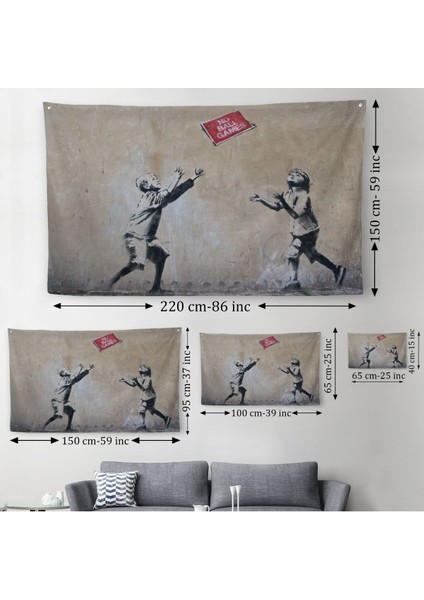 Banksy Stencil'in Top Oyunları Yok Isimli Eseri Kanvas Duvar ÖRTÜSÜ-HALISI-5006