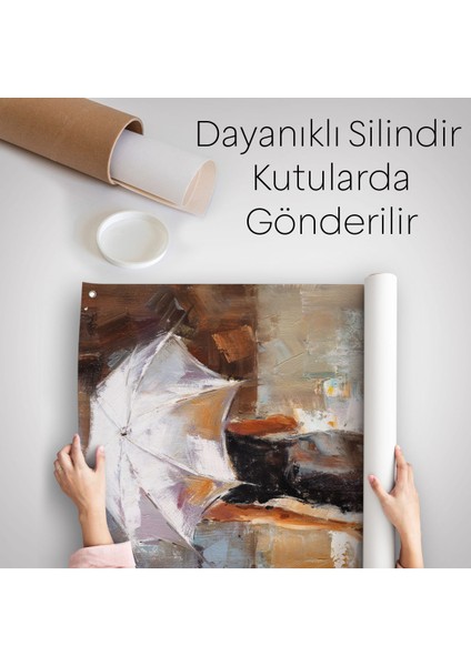 Yağmurda Yürüyen Kadın Yağlıboya Görünüm Dekoratif Duvar Örtüsü - HALISI-5928 indirimleri