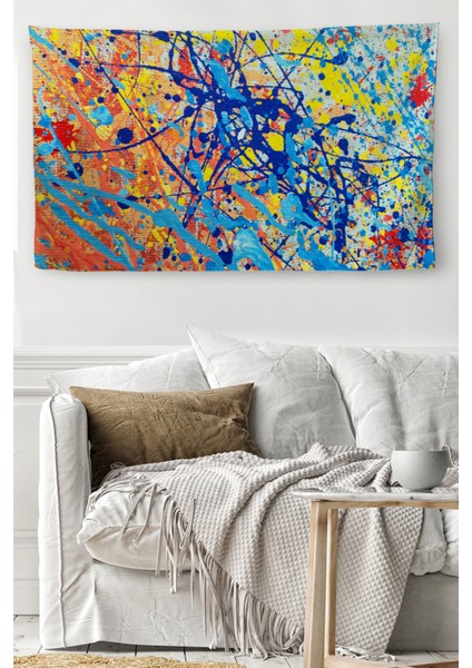 Duvar Örtüsü Soyut Damlama Yağlıboya Görünümlü Kaliteli Kanvas Duvar HALISI-4008