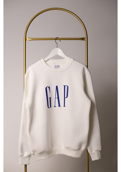 Beyaz Gap Baskılı Unisex Yetişkin Sweatshirt