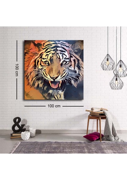Dekoratif Baskı Illüstrasyon Tiger Kare Kanvas Tablo
