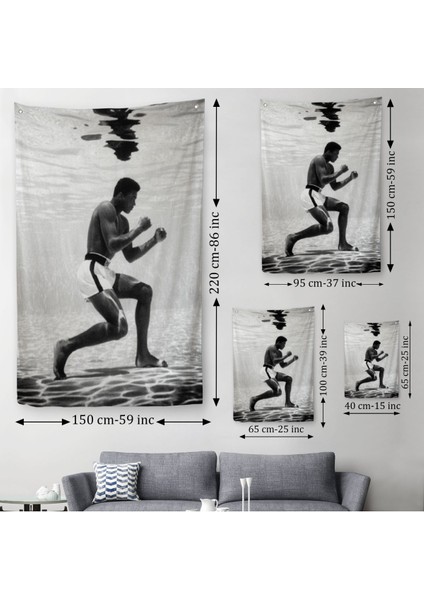 Su Altında Antreman Yapan Boksor Muhammet Ali Duvar Örtüsü-Halısı - HALISI-6204