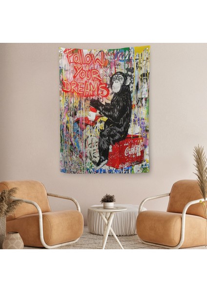 Hayallerinin Peşinden Git,maymun Graffiti Posteri, Banksy Graffiti Duvar Örtüsü - HALISI5304