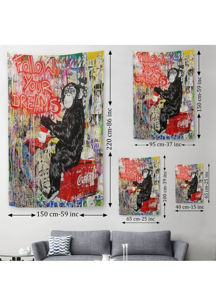 Hayallerinin Peşinden Git,maymun Graffiti Posteri, Banksy Graffiti Duvar Örtüsü - HALISI5304