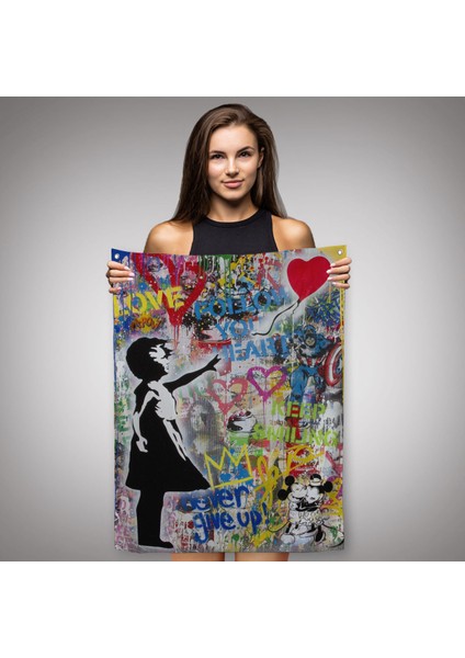 Renkli Balon Kız Sanatı, Banksy Duvar Örtüsü - HALISI-5317