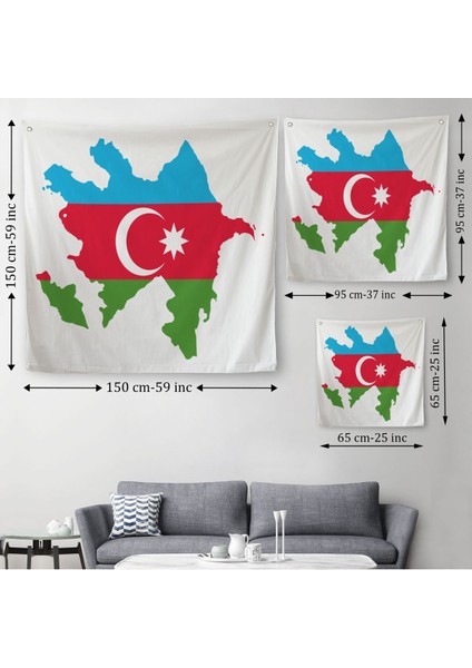 Azerbaycan Haritası Dekoratif Kanvas Duvar ÖRTÜSÜ-HALISI-5806