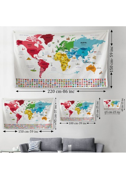 Türkçe Ülke Bayrak Lı Eğitici Başkent Detaylı Atlası Dünya Haritası Duvar Örtüsü-Halısı 3861 modelleri