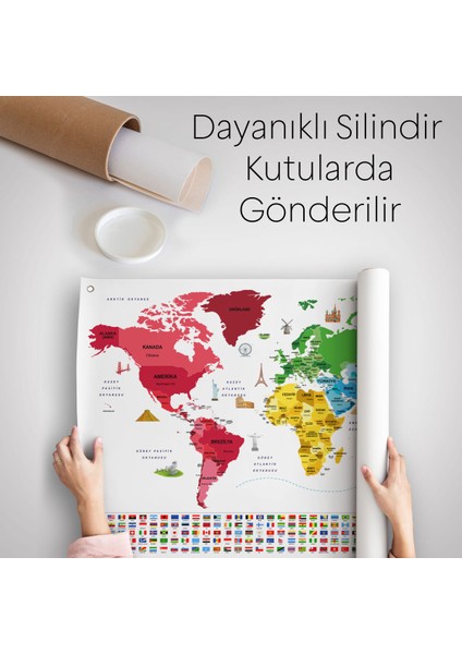 Türkçe Ülke Bayrak Lı Eğitici Başkent Detaylı Atlası Dünya Haritası Duvar Örtüsü-Halısı 3861 indirimleri