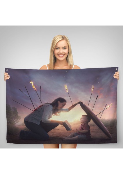 Çocuğunu Bilgi Ile Koruyan Anne Kanvas Duvar Örtüsü-Halısı, Kütüphane POSTERI-5411