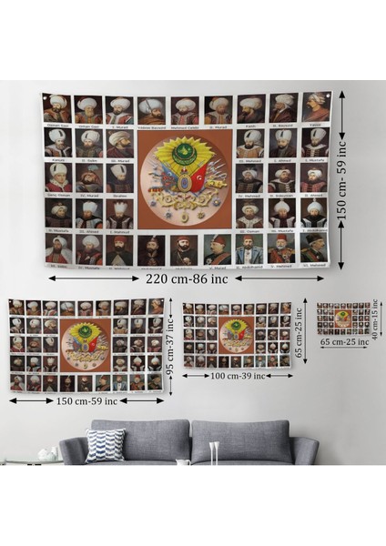 Osmanlı Padişahlarının Tümü Dekoratif Duvar ÖRTÜSÜ-HALISI-6549 modelleri