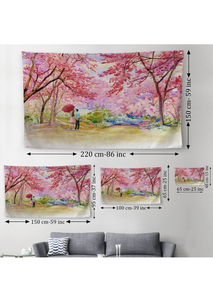 Sakura Ağacının Altındaki Sevgililer Kanvas Duvar ÖRTÜSÜ-HALISI-5082