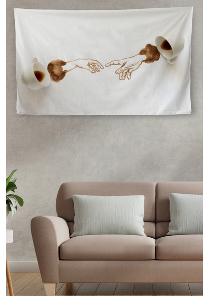 Duvar Örtüsü Kahve Temalı Tanrı ile Adem Kaliteli Kanvas Duvar HALISI-4029