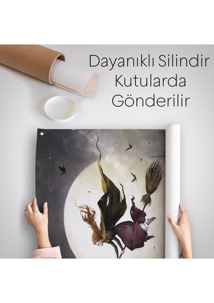 Süpürge ile Uçan Cadı, Cadılar Bayramı Helloven Duvar Örtüsü - HALISI-6159