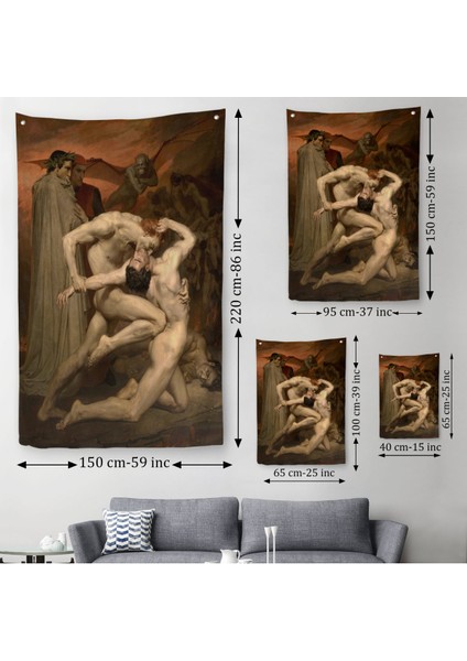 Dante ve Virgil Cehennemde William Adolphe Bouguereau Klasik Duvar Örtüsü - HALISI-5265