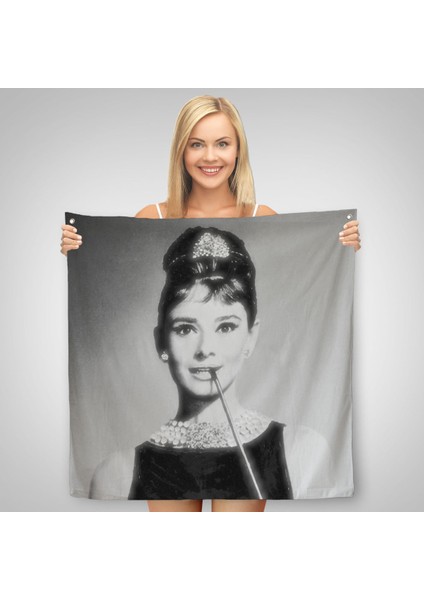 Audrey Hepburn'ün Siyah Bayaz Kanvas Duvar ÖRTÜSÜ-HALISI-5071
