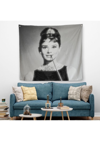 Audrey Hepburn'ün Siyah Bayaz Kanvas Duvar ÖRTÜSÜ-HALISI-5071