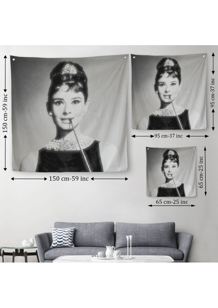 Audrey Hepburn'ün Siyah Bayaz Kanvas Duvar ÖRTÜSÜ-HALISI-5071