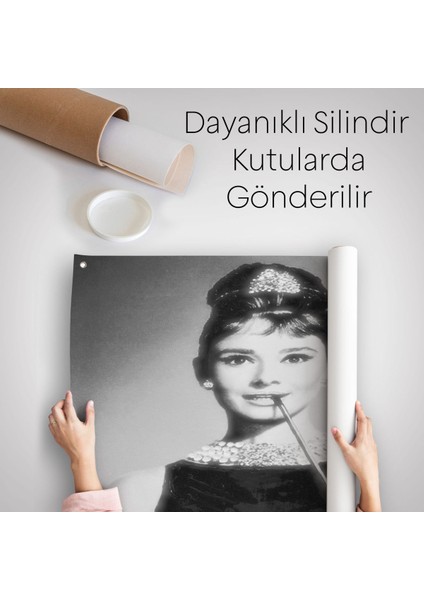 Audrey Hepburn'ün Siyah Bayaz Kanvas Duvar ÖRTÜSÜ-HALISI-5071