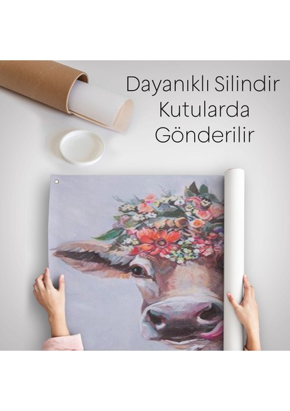 Çiçek Taçlı Güzel Yayla Ineği Kanvas Duvar ÖRTÜSÜ-HALISI-5878